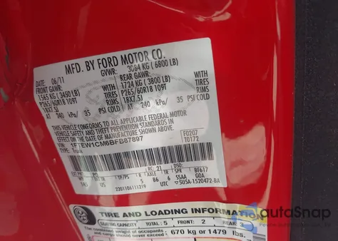 2011 Ford F-150 Xlt из США, поврежденный, VIN 1FTEW1CM6BFB87897